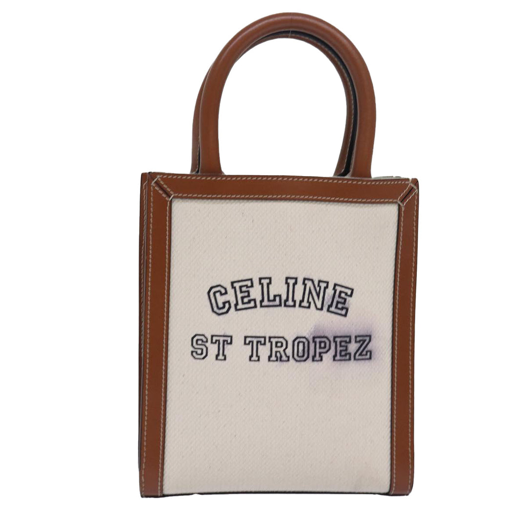 Celine Mini Vertical Cabas Hand Bag Canvas 2way White Auth 82073