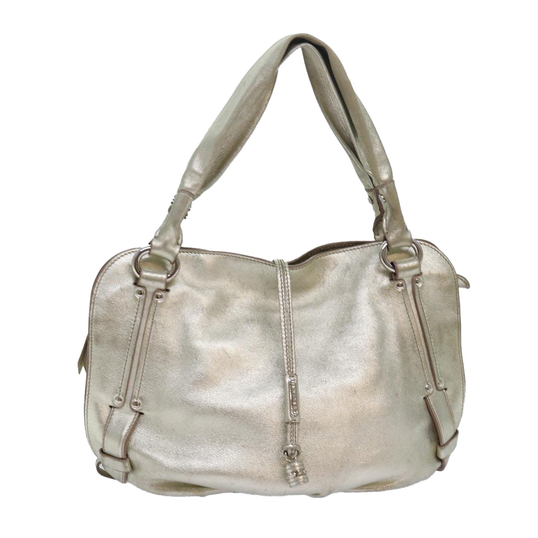 Celine Hand Bag Leather Gold Auth 82103