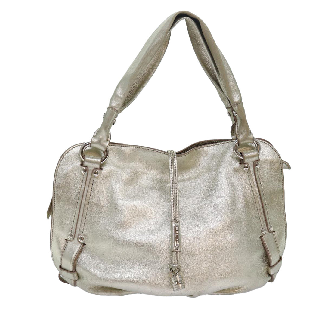 Celine Hand Bag Leather Gold Auth 82103