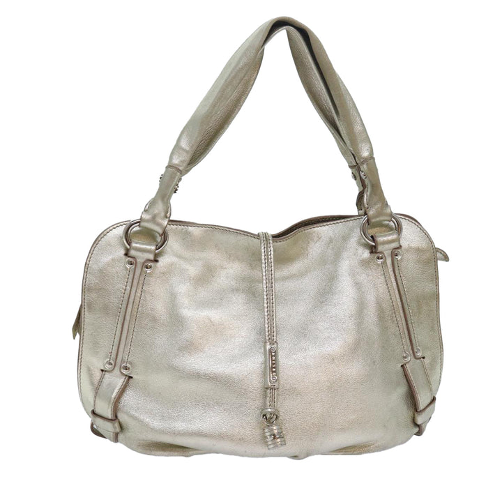 Celine Hand Bag Leather Gold Auth 82103