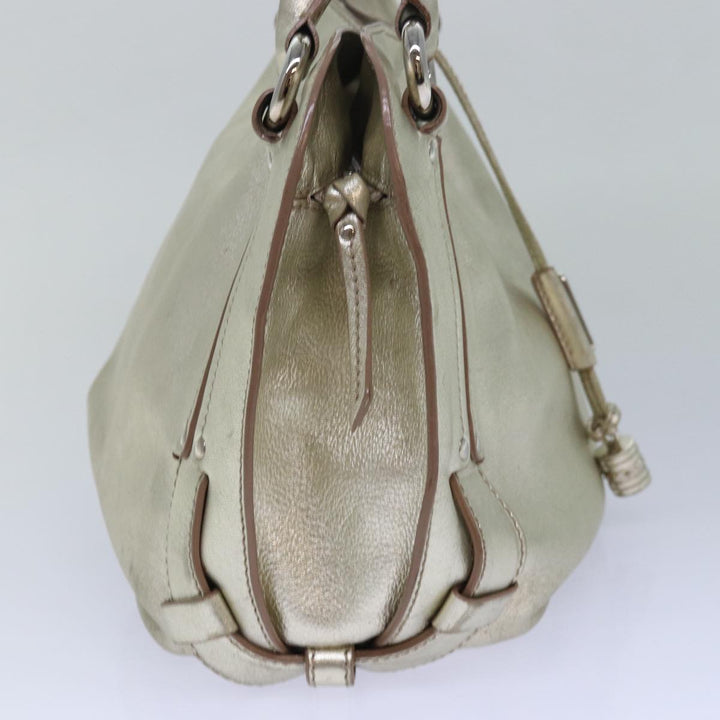 Celine Hand Bag Leather Gold Auth 82103
