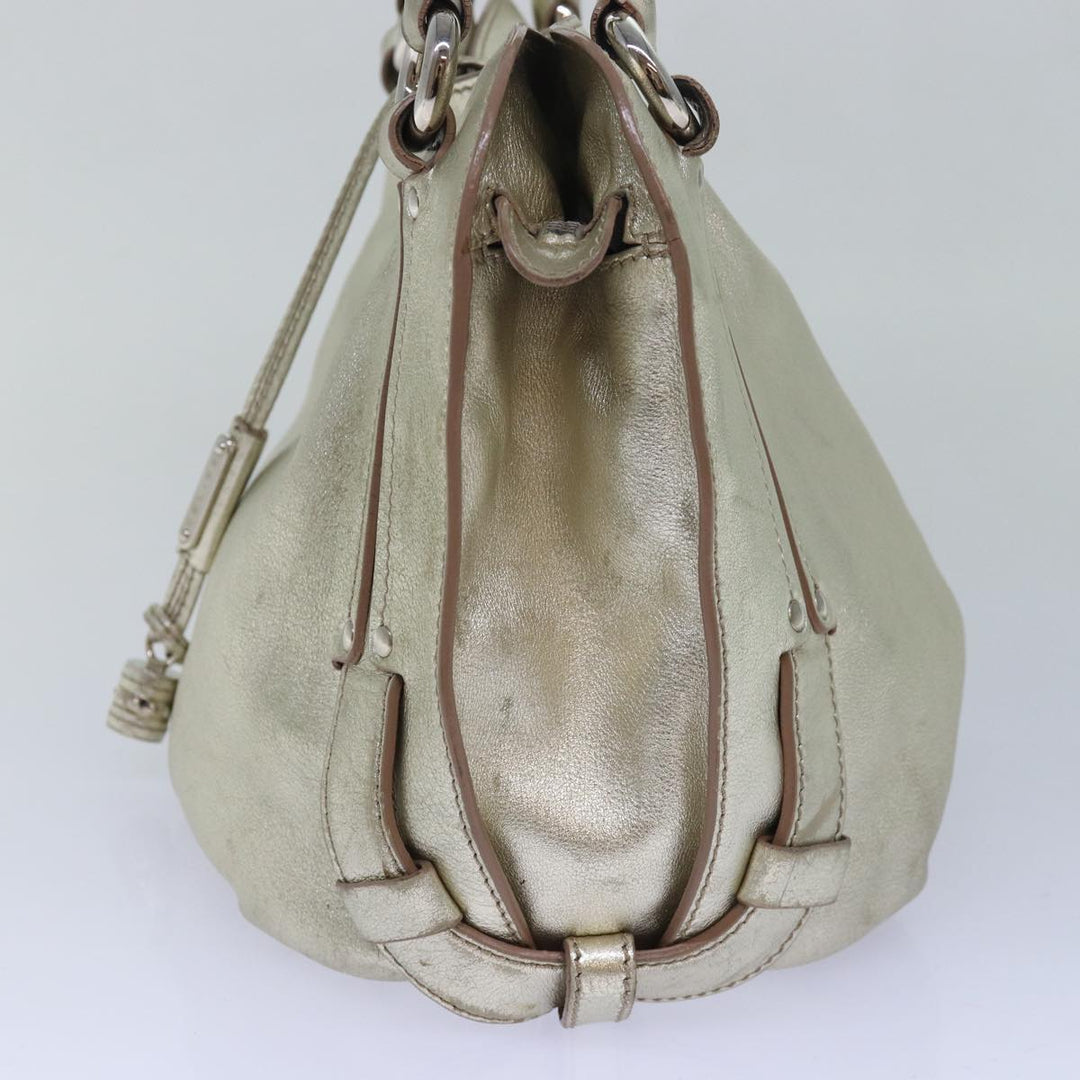 Celine Hand Bag Leather Gold Auth 82103