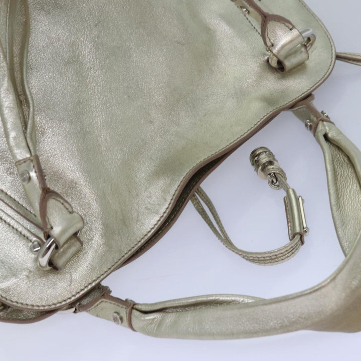 Celine Hand Bag Leather Gold Auth 82103
