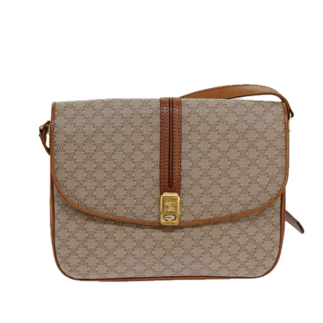 Celine Macadam Canvas Shoulder Bag Beige Brown Auth 82147