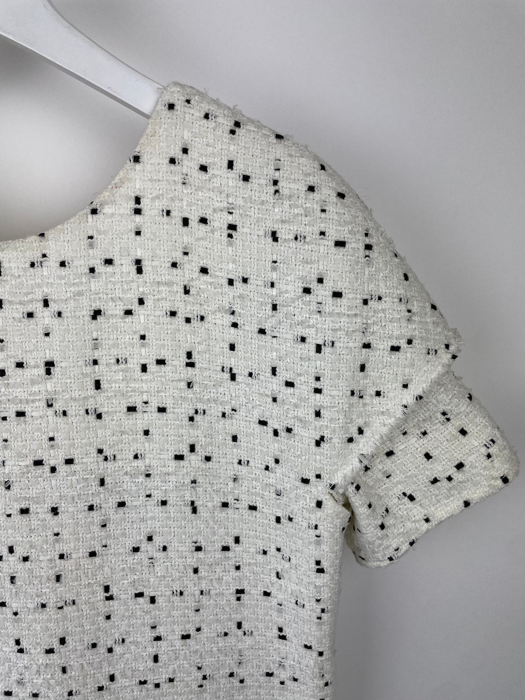 Top Quality Chanel White & Black Tweed Mini Dress With Frill Detail Skirt Size FR 38 (UK 10)