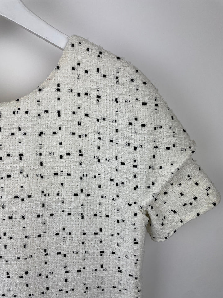 Top Quality Chanel White & Black Tweed Mini Dress With Frill Detail Skirt Size FR 38 (UK 10)