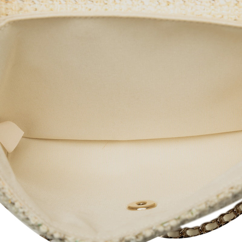 Top Quality Chanel Coco Top Handle Chain Shoulder Bag White Multicolor Tweed Bamboo