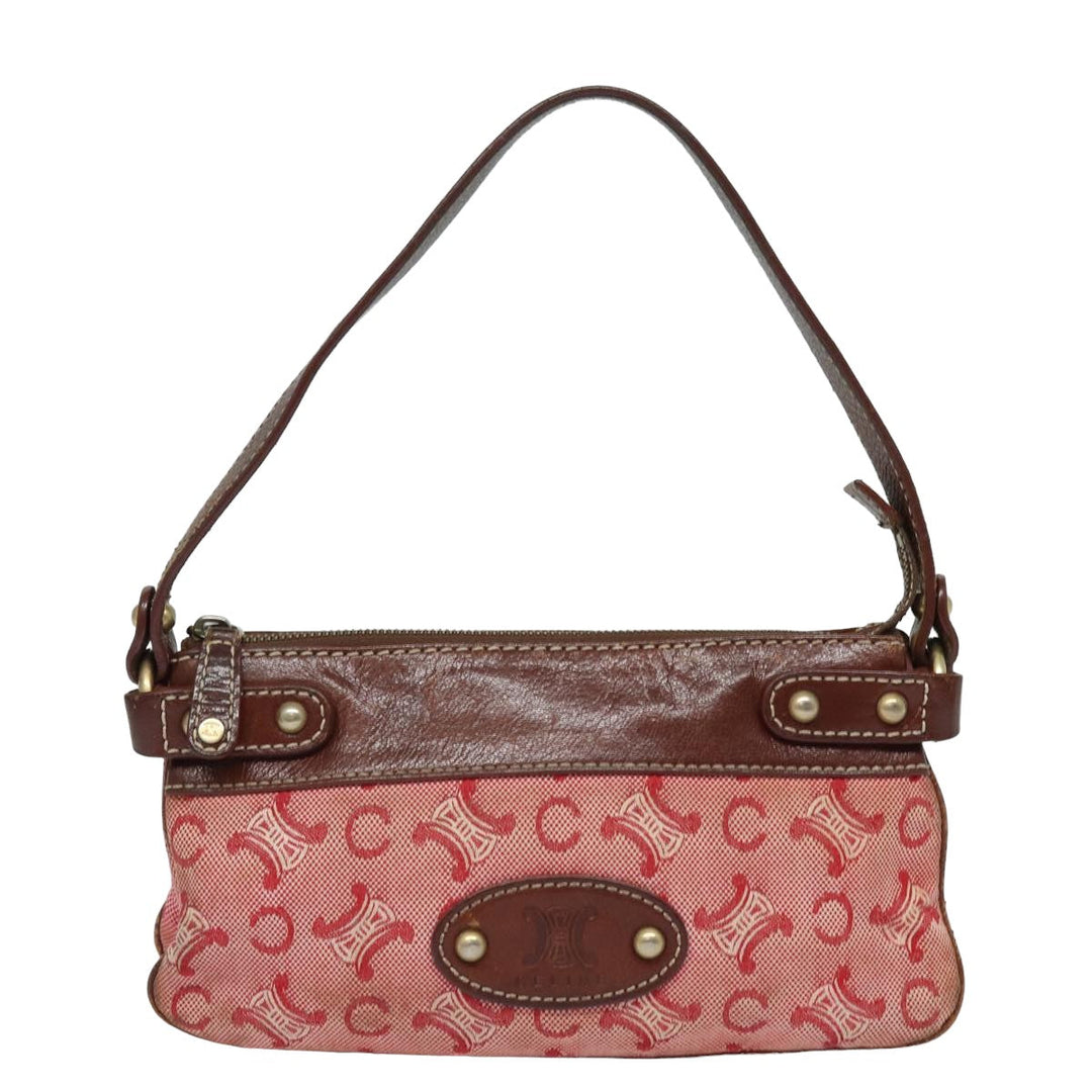 Celine C Macadam Canvas Shoulder Bag Pink Auth 82246