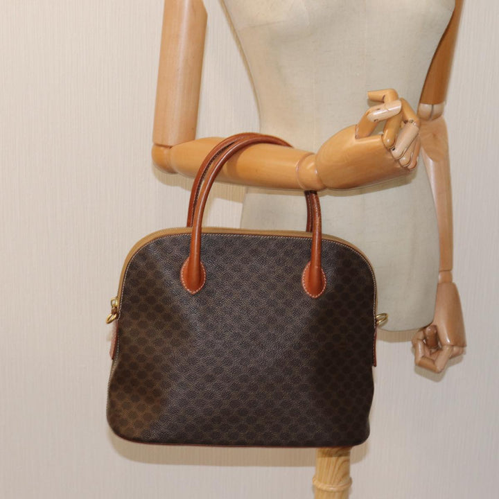 Celine Macadam Canvas Hand Bag PVC Leather Brown  82266
