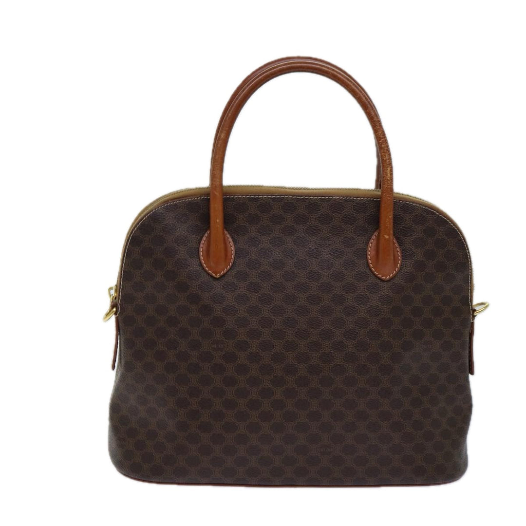 Celine Macadam Canvas Hand Bag PVC Leather Brown  82266