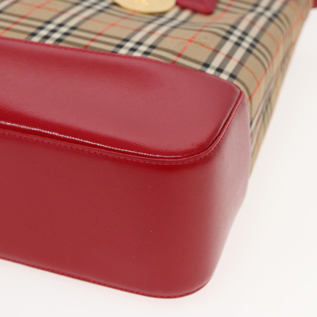 Burberry Nova Check Tote Bag Canvas Beige Red Auth 82269