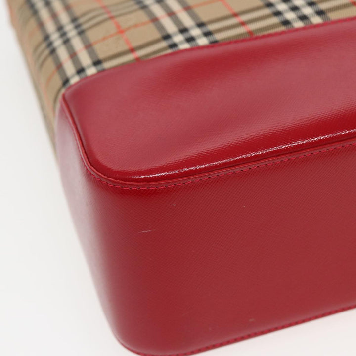 Burberry Nova Check Tote Bag Canvas Beige Red Auth 82269
