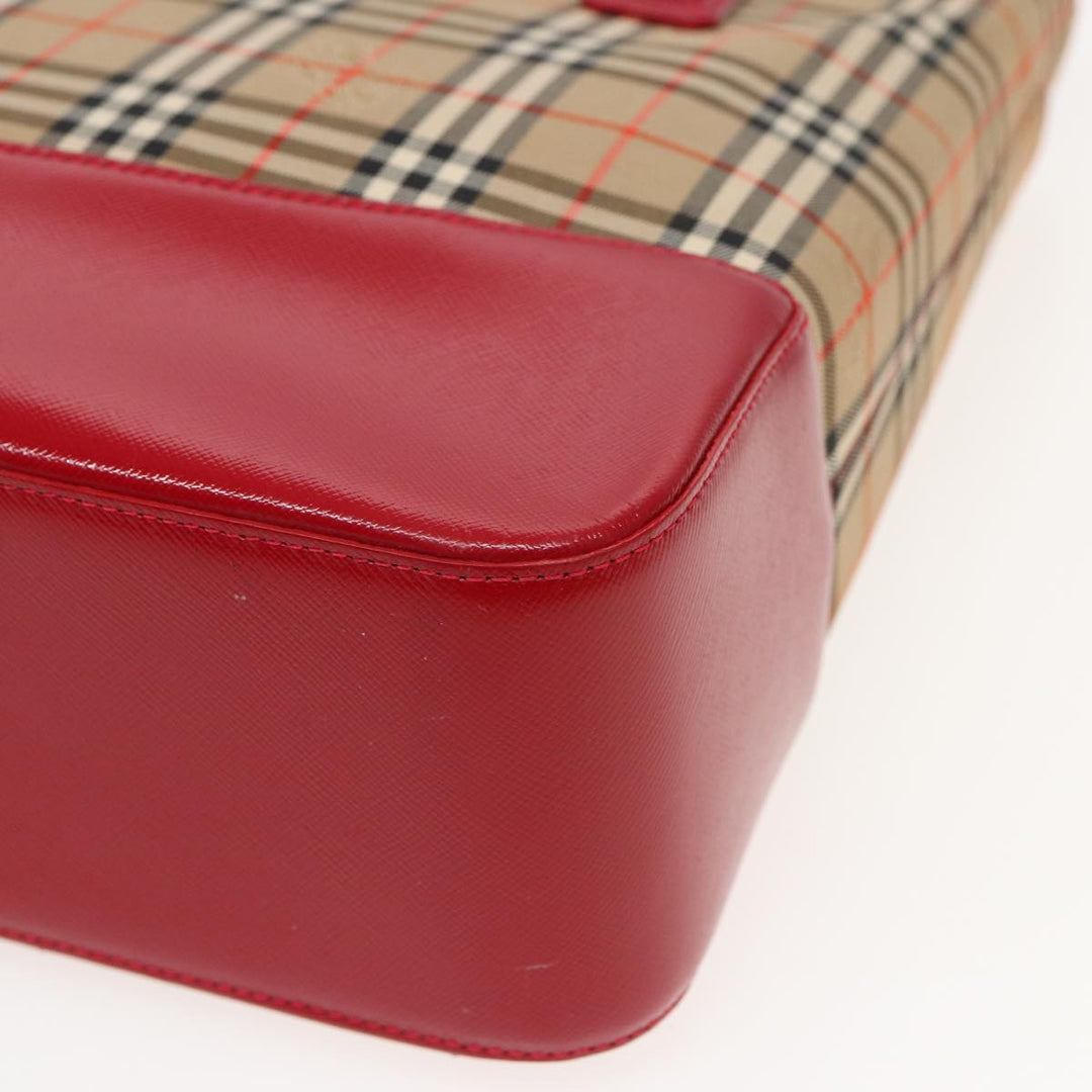Burberry Nova Check Tote Bag Canvas Beige Red Auth 82269