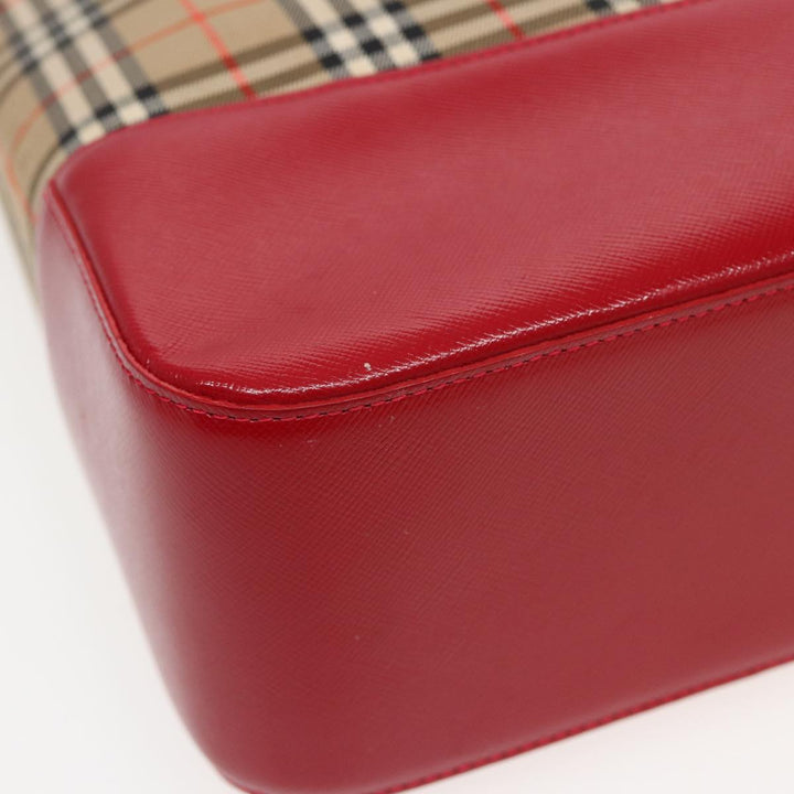 Burberry Nova Check Tote Bag Canvas Beige Red Auth 82269