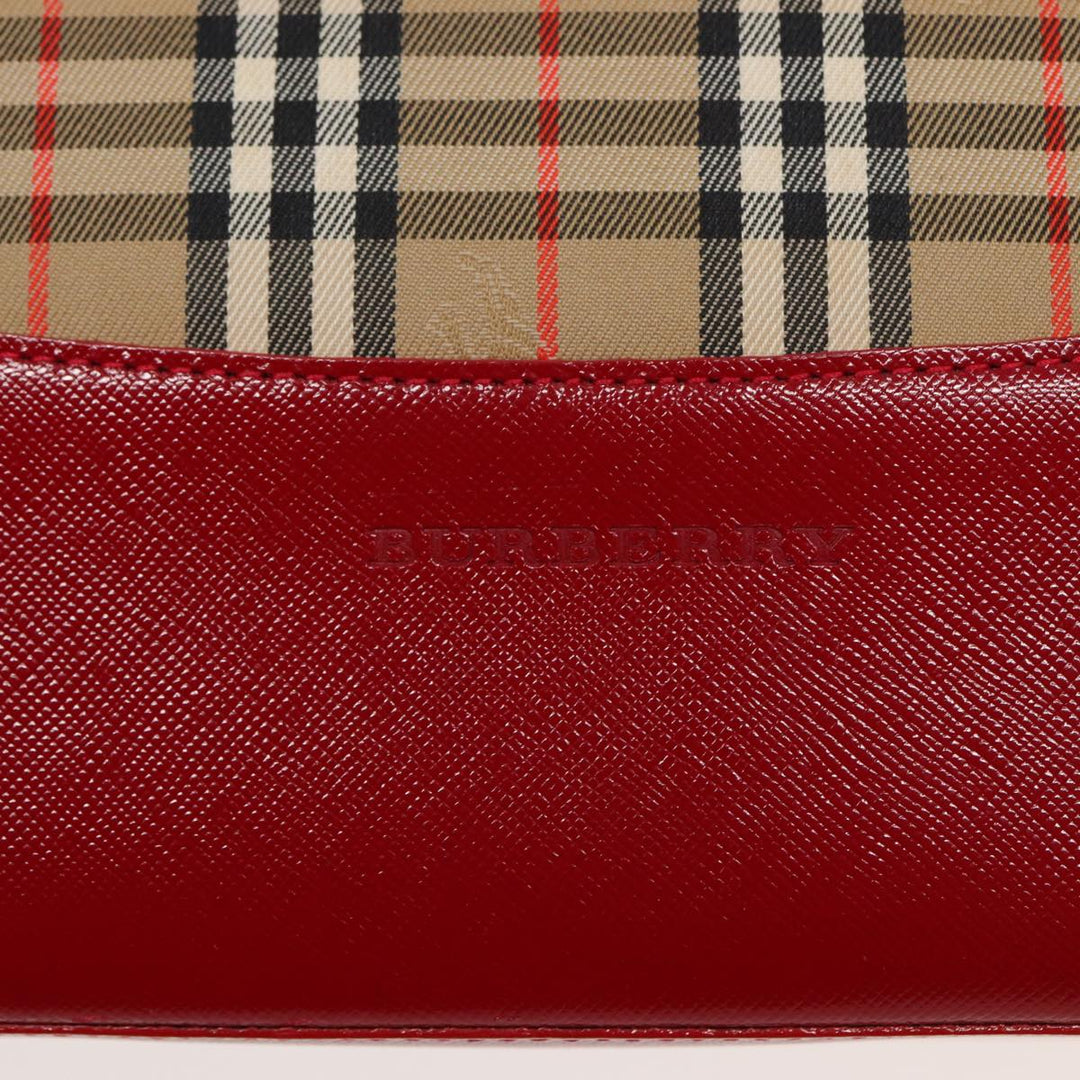 Burberry Nova Check Tote Bag Canvas Beige Red Auth 82269