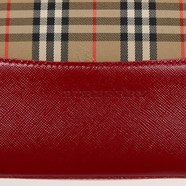 Burberry Nova Check Tote Bag Canvas Beige Red Auth 82269