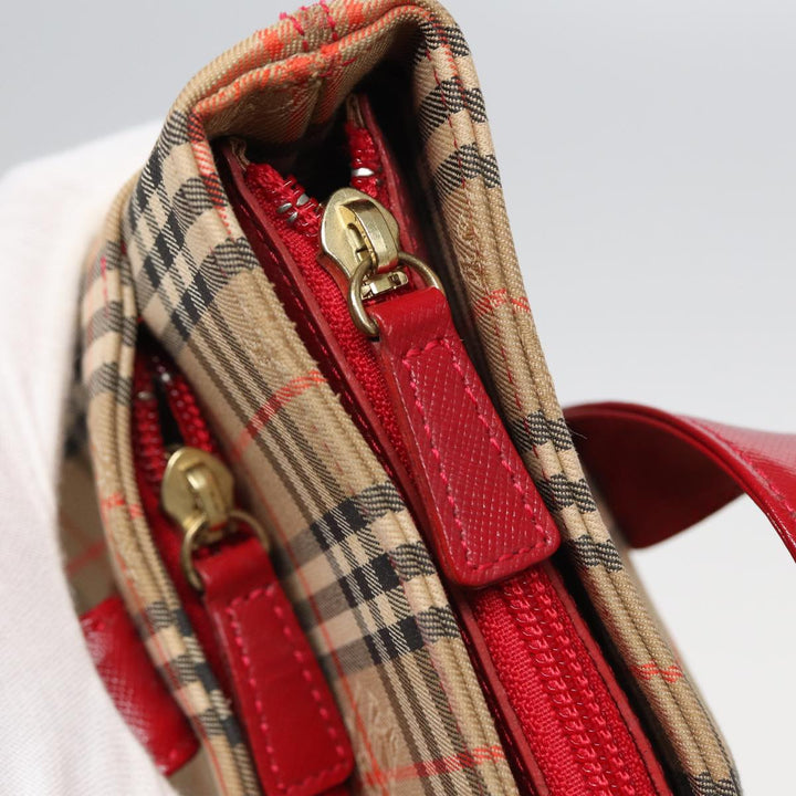 Burberry Nova Check Tote Bag Canvas Beige Red Auth 82269