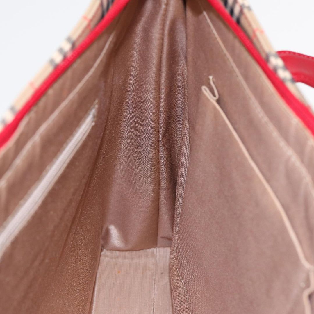 Burberry Nova Check Tote Bag Canvas Beige Red Auth 82269