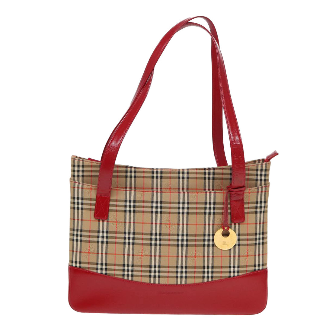 Burberry Nova Check Tote Bag Canvas Beige Red Auth 82269
