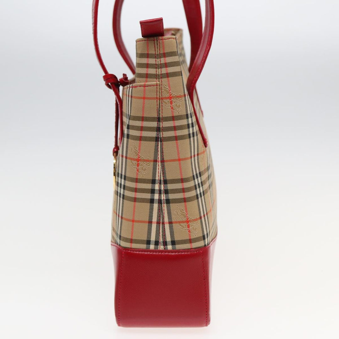 Burberry Nova Check Tote Bag Canvas Beige Red Auth 82269