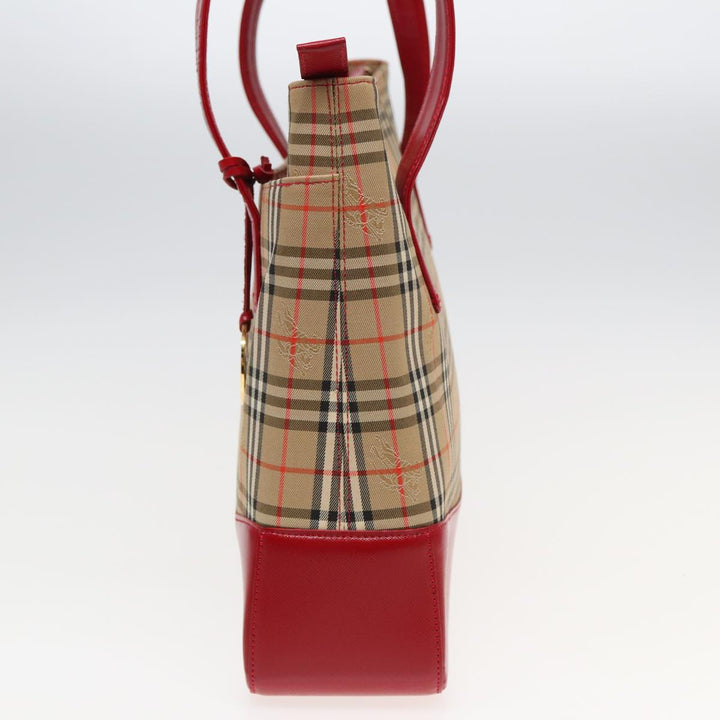 Burberry Nova Check Tote Bag Canvas Beige Red Auth 82269