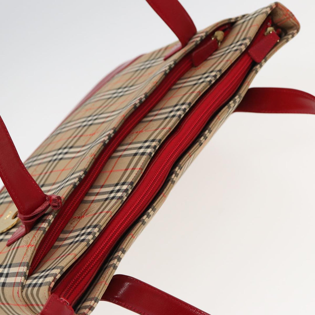 Burberry Nova Check Tote Bag Canvas Beige Red Auth 82269
