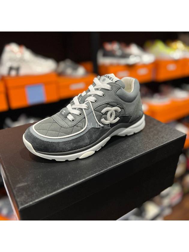 CC Logo Fabric Suede Low-Top Sneakers Dark Grey Chanel