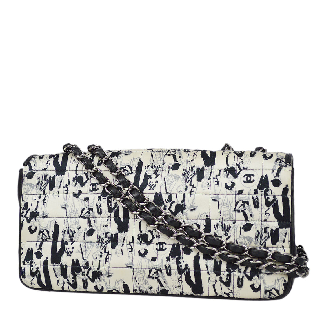 Top Quality Chanel Black White Satin Straight Flap Mademoiselle Shoulder Bag