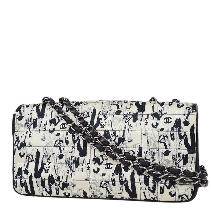 Top Quality Chanel Black White Satin Straight Flap Mademoiselle Shoulder Bag