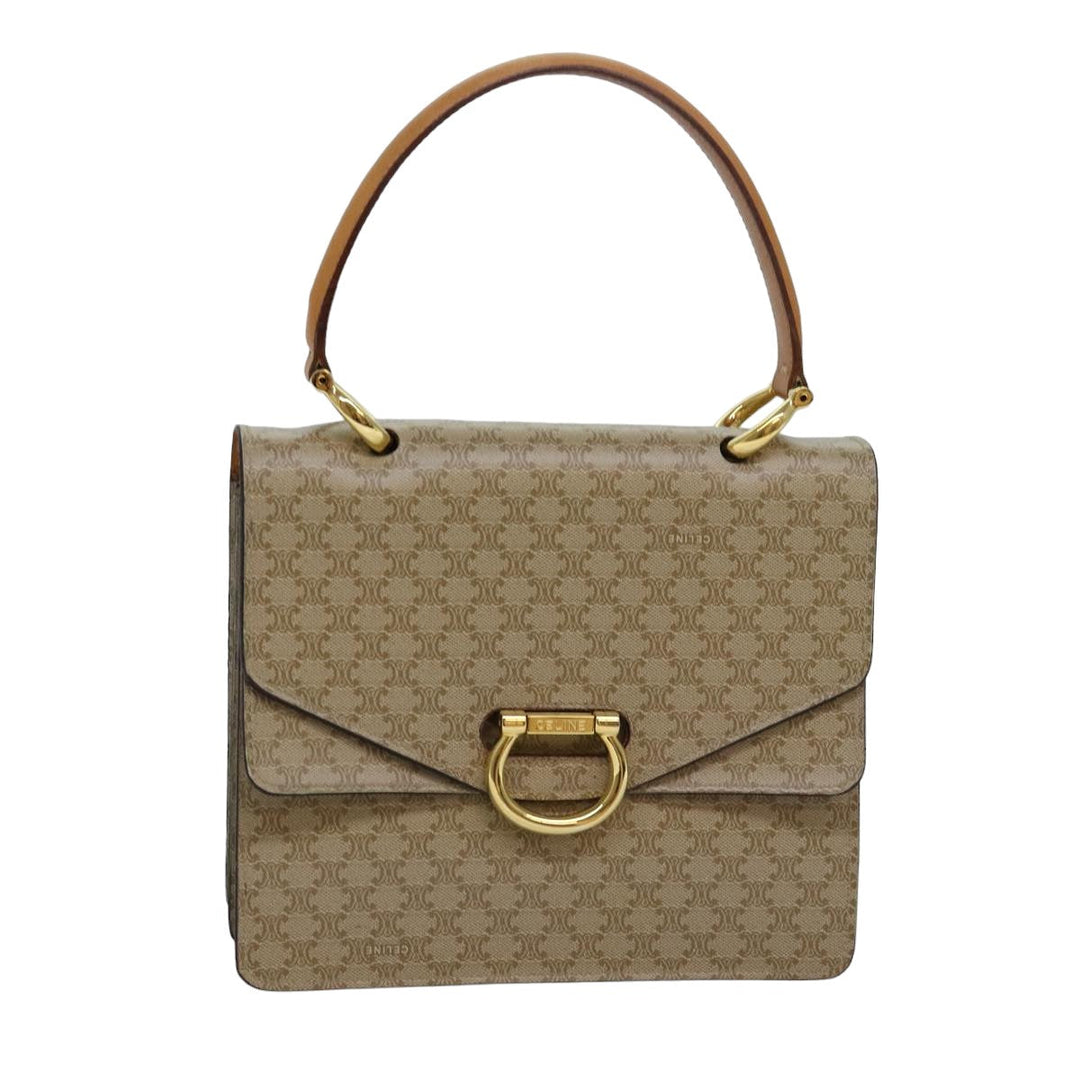 Celine Macadam Canvas Hand Bag Beige Auth 82559