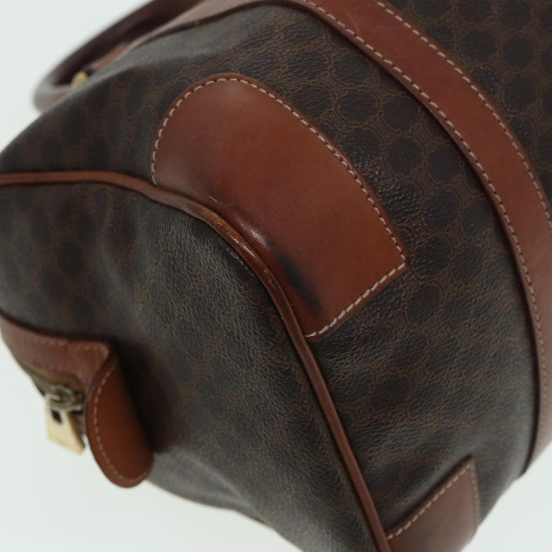 Celine Macadam Canvas Boston Bag PVC Leather Brown Auth 82687