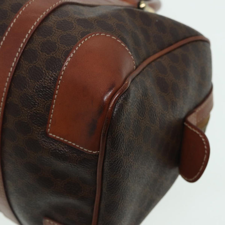 Celine Macadam Canvas Boston Bag PVC Leather Brown Auth 82687