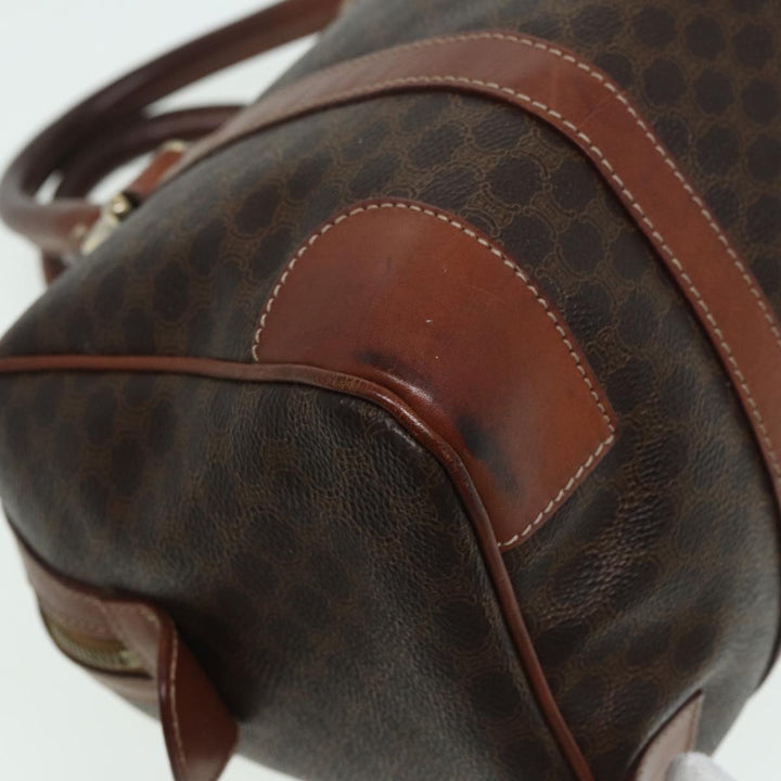 Celine Macadam Canvas Boston Bag PVC Leather Brown Auth 82687