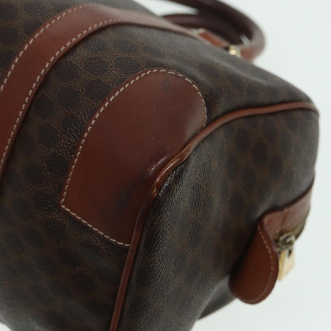 Celine Macadam Canvas Boston Bag PVC Leather Brown Auth 82687