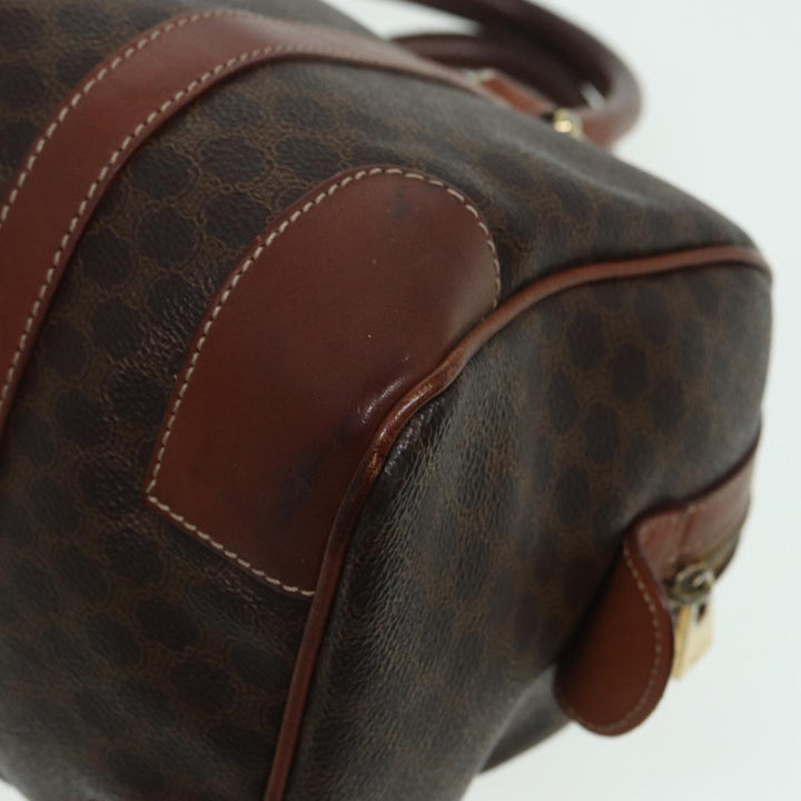 Celine Macadam Canvas Boston Bag PVC Leather Brown Auth 82687