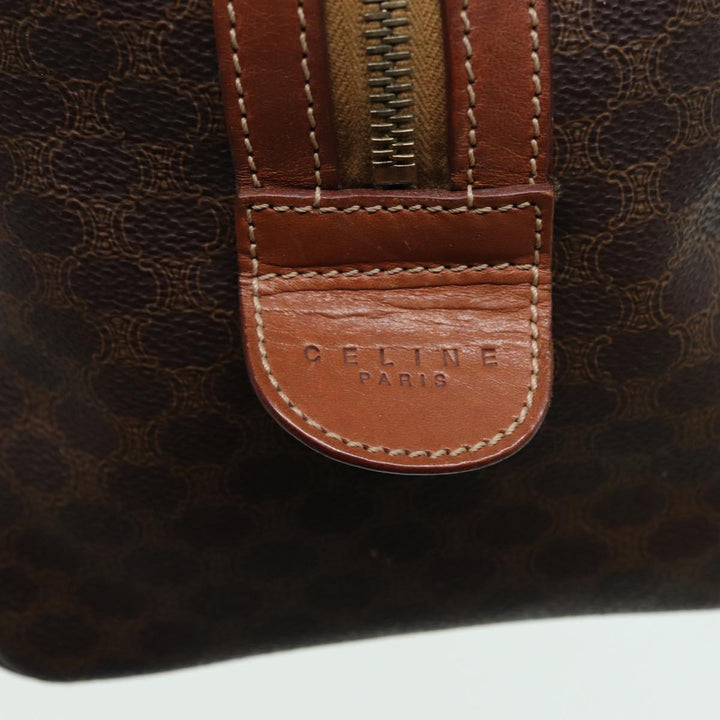 Celine Macadam Canvas Boston Bag PVC Leather Brown Auth 82687