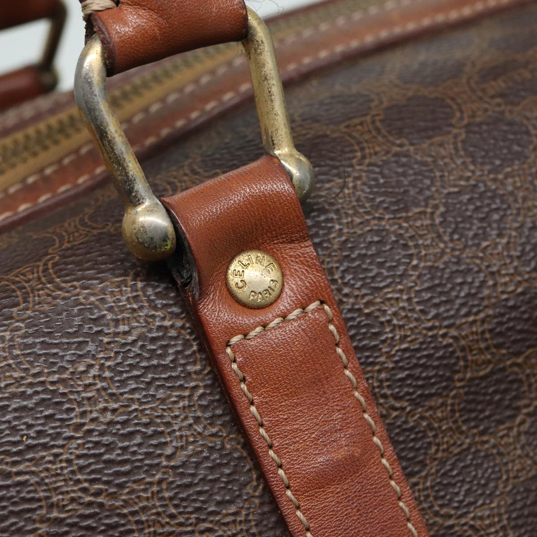 Celine Macadam Canvas Boston Bag PVC Leather Brown Auth 82687