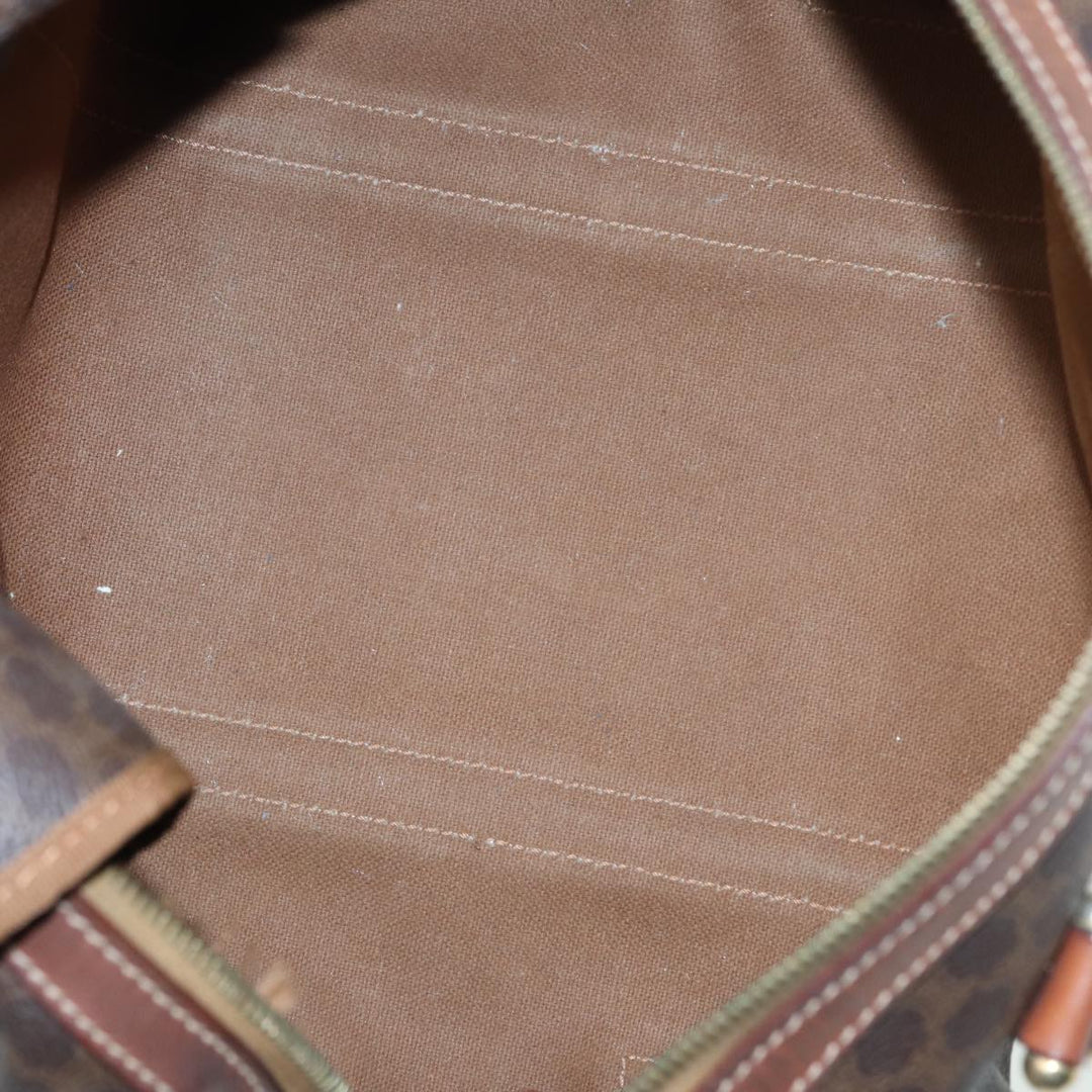 Celine Macadam Canvas Boston Bag PVC Leather Brown Auth 82687