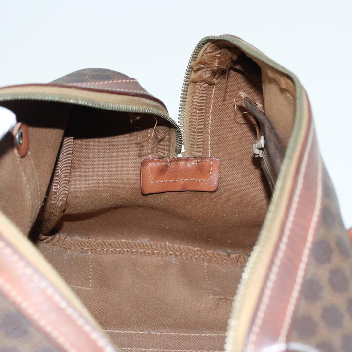 Celine Macadam Canvas Boston Bag PVC Leather Brown Auth 82687