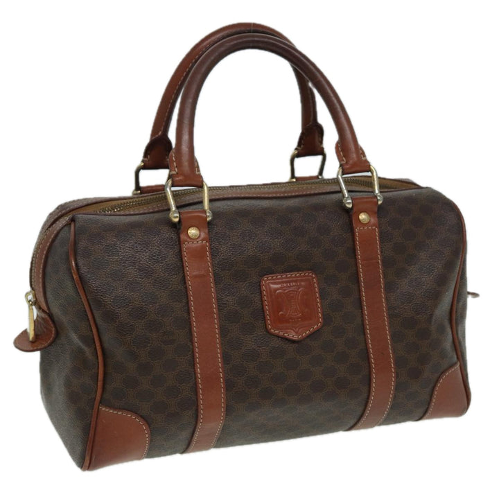 Celine Macadam Canvas Boston Bag PVC Leather Brown Auth 82687