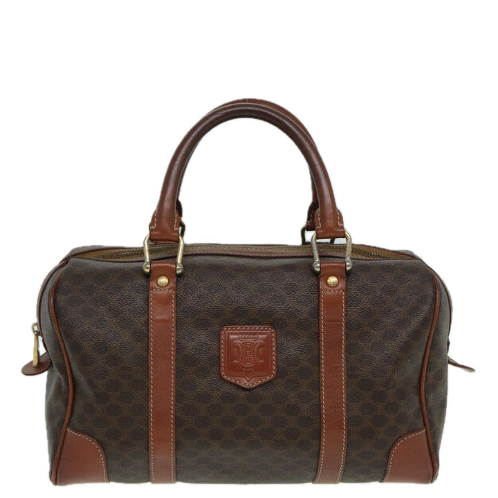 Celine Macadam Canvas Boston Bag PVC Leather Brown Auth 82687
