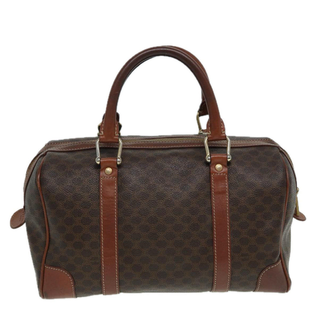 Celine Macadam Canvas Boston Bag PVC Leather Brown Auth 82687