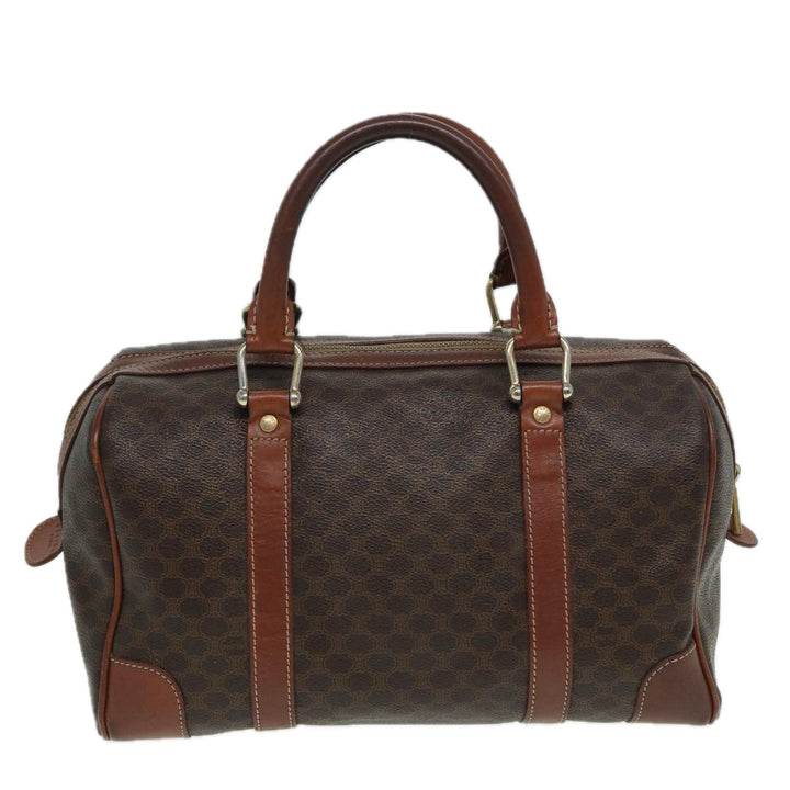 Celine Macadam Canvas Boston Bag PVC Leather Brown Auth 82687