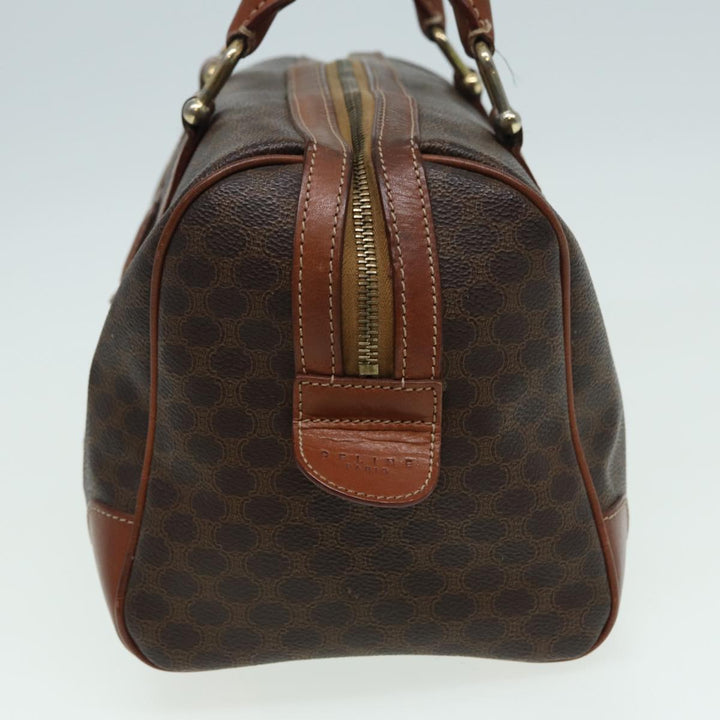 Celine Macadam Canvas Boston Bag PVC Leather Brown Auth 82687
