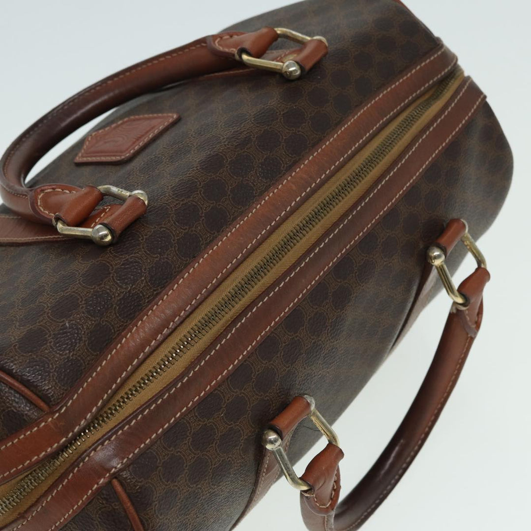 Celine Macadam Canvas Boston Bag PVC Leather Brown Auth 82687