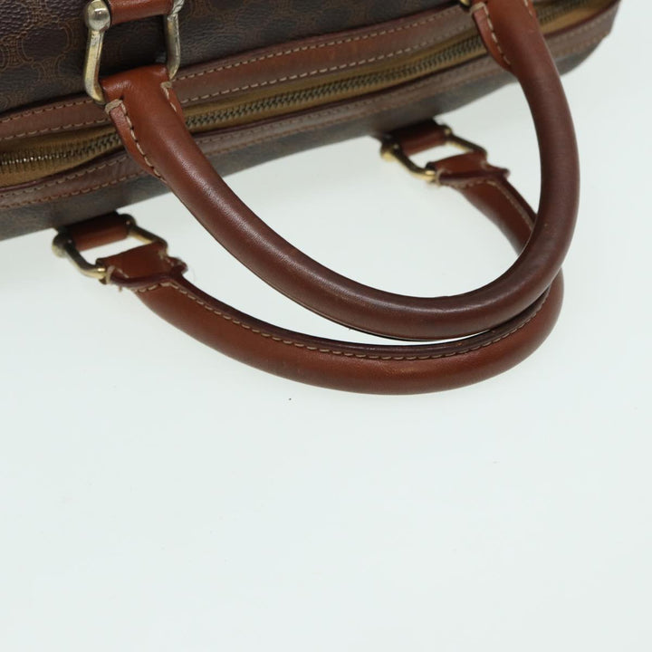 Celine Macadam Canvas Boston Bag PVC Leather Brown Auth 82687