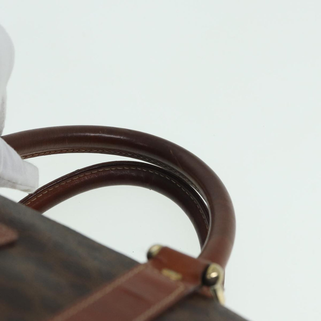 Celine Macadam Canvas Boston Bag PVC Leather Brown Auth 82687