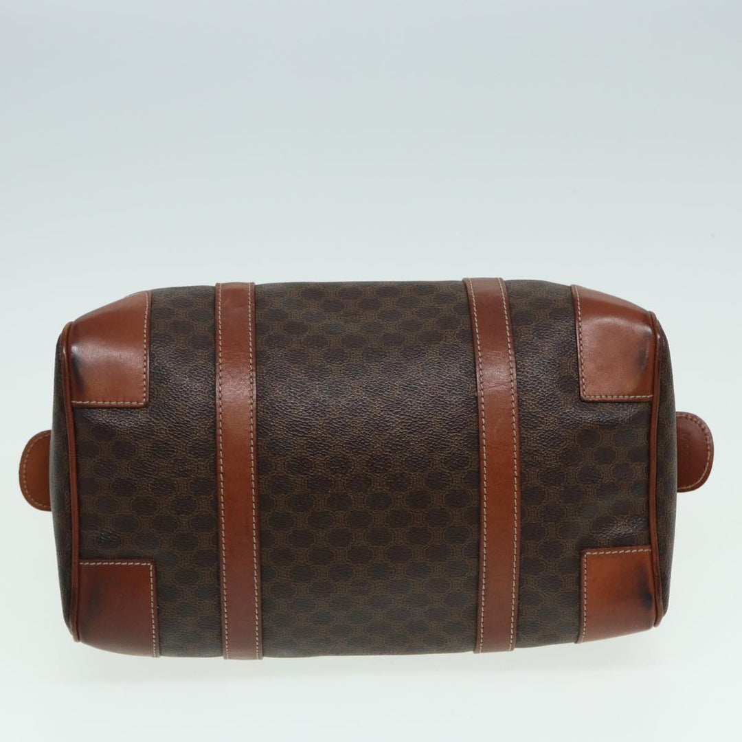 Celine Macadam Canvas Boston Bag PVC Leather Brown Auth 82687