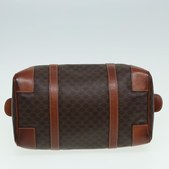 Celine Macadam Canvas Boston Bag PVC Leather Brown Auth 82687