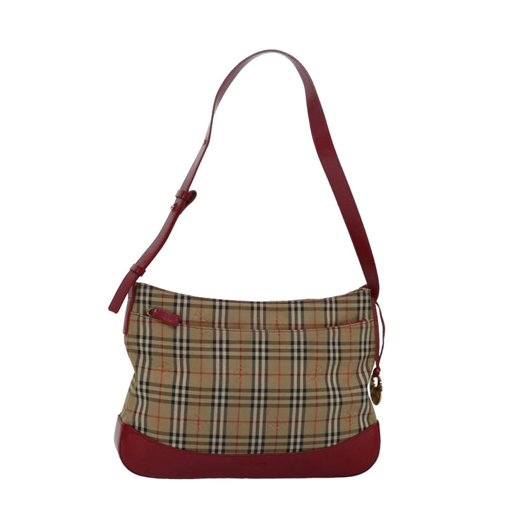 BurberrySs Nova Check Shoulder Bag Canvas Beige Red Auth 82690